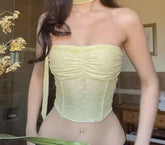BXOXO Summer Holiday Transparent Lace Tube Top with Scarf Women Casual Strapless Solid Cropped Tops y2k Aesthetic Sexy Tee Lady